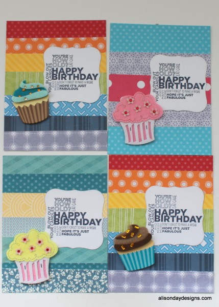 Cards made from paper scrap strips by Alison Day Designs